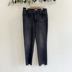 Good American Black Good Legs Straight Leg Raw Hem Jeans Y704